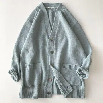 레어 컬러 갤러리 바이 파인 울 V넥 니트 가디건 블루