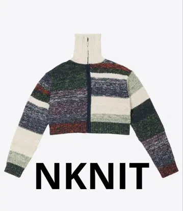 nknit mix color high neck zip knit