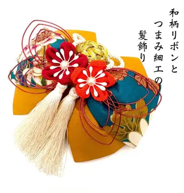 일본풍 패턴 리본과 쓰마미자이쿠 머리 장식 (550)