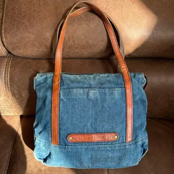 데님 가죽 토트백