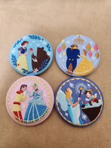 디즈니 프린세스 자수 핀 배지 4개 세트