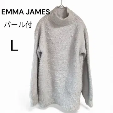 EMMA JAMES 펄 니트 스웨터 L 라이트 그레이 샤기