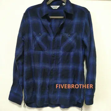 파이브 브라더 플란넬 셔츠 미디엄 블루 계열 체크