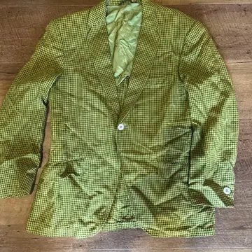 California 깅엄 체크 그린 계열 체크 테일러드 자켓
