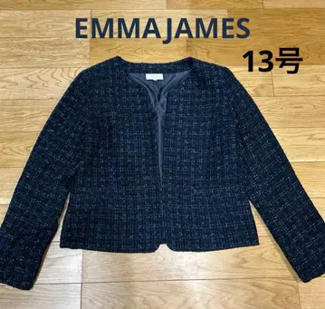 엠마 제이 트위드 노카라 자켓 XL 네이비 라메