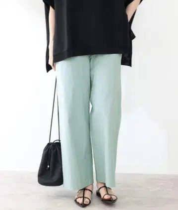 IENA/코튼 린넨 옥스 와이드 팬츠 그린 B