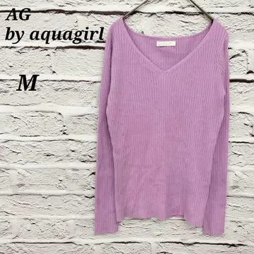 AG 바이 아쿠아걸 [ M ] V넥 긴팔 리브 니트 심플 핑크
