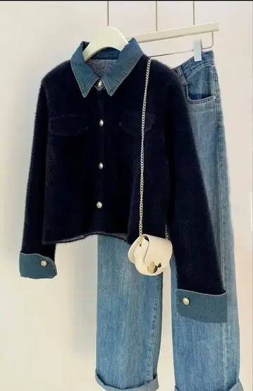 네이비 플리스 데님 자켓 긴팔