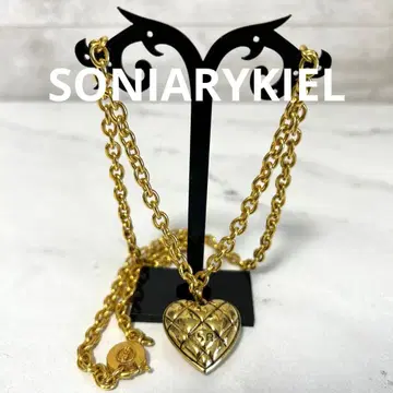 소니아 리키엘 골드 하트 롱 목걸이 빈티지 퀼팅