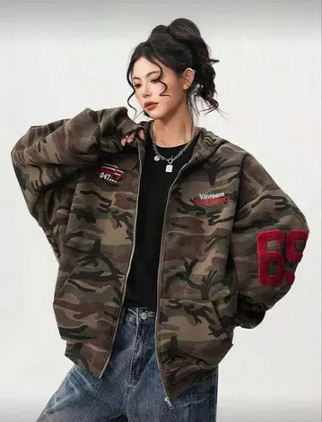 카모 패턴 오버 사이즈 후드티