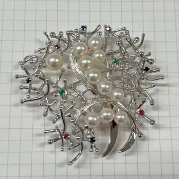 실버 펄 컬러 스톤 브로치