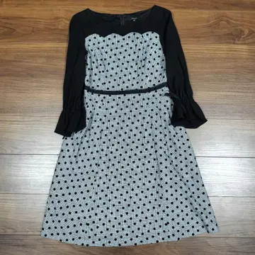 tocca 도트 무늬 프릴 소매 원피스 스캘럽 글렌체크