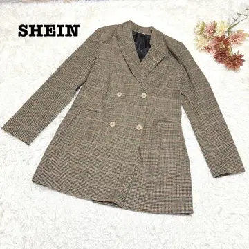 s.2072 [ 쉬인 ] 더블 레스트 자켓 체크 하운드투스 브라운