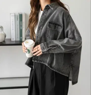 AMELY 데님 와이드 셔츠 그레이