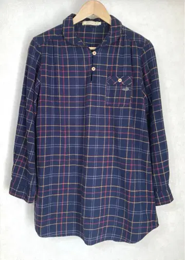 크로커다일 기모 체크 무늬 긴팔 튜닉 셔츠 빅 사이즈 LL