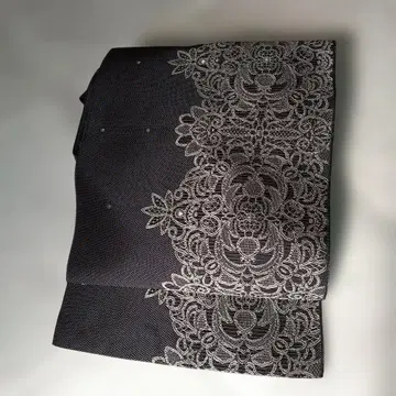 나고야 오비 블랙 레이스 무늬 하카타 오비