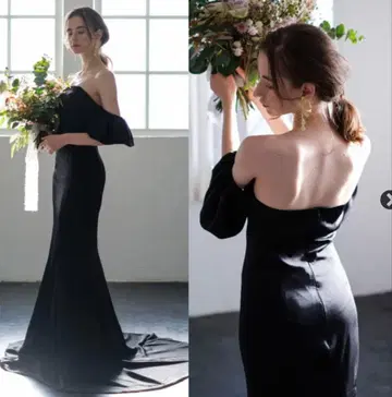 드레스 프로덕션 오프숄더 볼륨 소매 새틴 소프트 머메이드 드레스