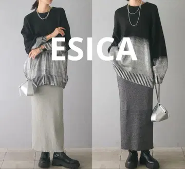 [ 2색 세트 ] ESICA 에시카 라메 니트 타이트 스커트