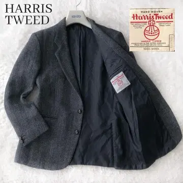 해리스 트위드 테일러드 자켓 싸개 버튼 헤링본 네이비 L