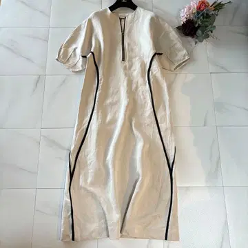 CINOH 반팔 롱 원피스 린넨 38 파이핑