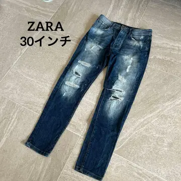 ZARA 데미지 가공 다크 블루 데님 팬츠