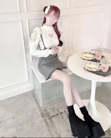 honeymew 타이트 하운드투스 체크 점프 스커트 (블랙 x 그레이)