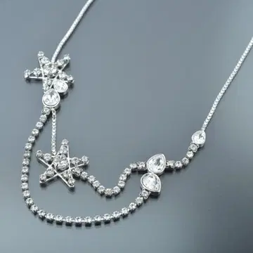 컨디션 최상 스와로브스키 2연 목걸이 스타 드롭 큐빅 실버