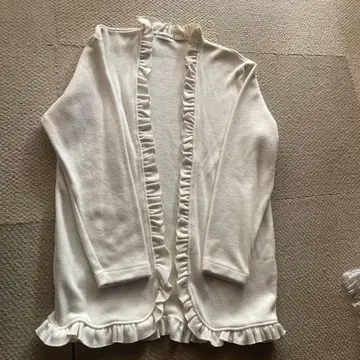 프릴 옷깃 니트 가디건 화이트 롱 기장