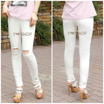 귀여운 슬림 레그 무릎 트임 데님 23 크러쉬 데님 스키니 Rady