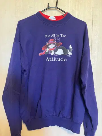 고양이 자수 보라색 트레이닝복