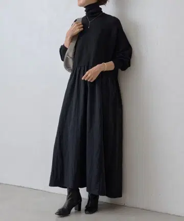 BEARDSLEY 니트 콤비 개더 원피스