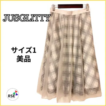 JUSGLITTY 튤 플레어 스커트 체크 무늬 무릎 기장 M