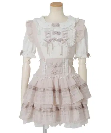 리즈리사 서스펜더 핑크 메시지 리본 시어 체크 치마바지