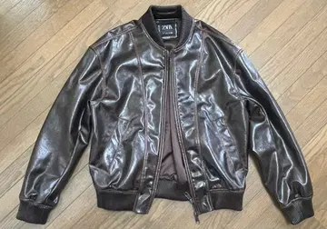 ZARA 브라운 레더 봄버 자켓 M