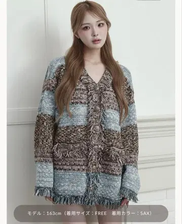 Darich 다리치 트위드 보더 니트 가디건 SAX