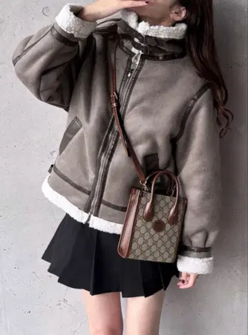 GRL 그레일 무스탕 보아 블루종 그레이