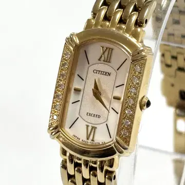 작동품 시티즌 엑시드 다이아 베젤 쿼츠 화이트 다이얼 골드