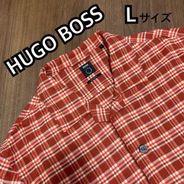 휴고보스 긴팔 남성용 빨간색 체크 플란넬 셔츠 릴랙스핏 L