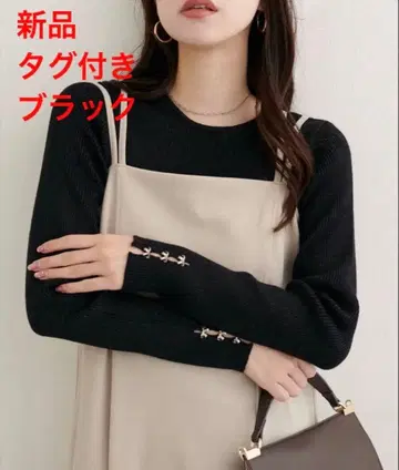 [ 새상품 ] 내추럴 꾸뛰르 리본 참 소매 니트 블랙