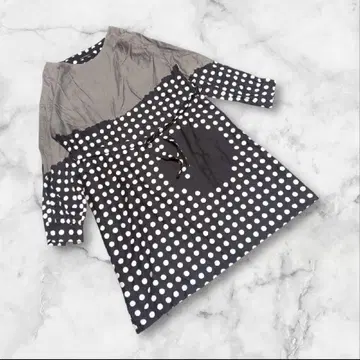 허리끈 포함 [마리메꼬] (38) 코튼 원피스 도트 무늬 절개 미디 기장