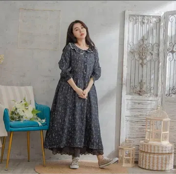 My closet 마이클로젯 꽃무늬 다크 블루 롱 원피스