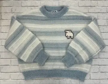 G861 MOZ 모즈 보더 니트 블루 L 귀여운 와펜 포함