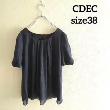 CDEC 쿠 드 샹스 반팔 블라우스 반짝이 네이비 시어 소재 38