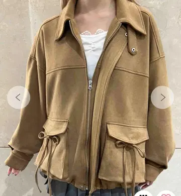 WEGO 리본 포켓 스웨이드 터치 자켓