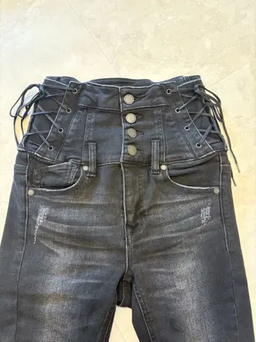 EMODA/사이드 레이스업 하이웨스트 스키니진/블랙