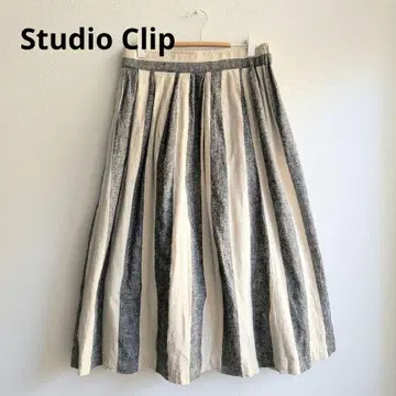 Studio Clip 스트라이프 린넨 롱 스커트 내추럴