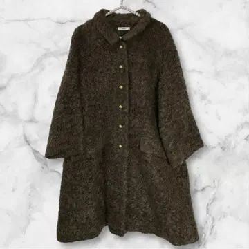 IENA 푸들 퍼 롱 코트 36 골드 버튼 다크 브라운 모헤어 혼방