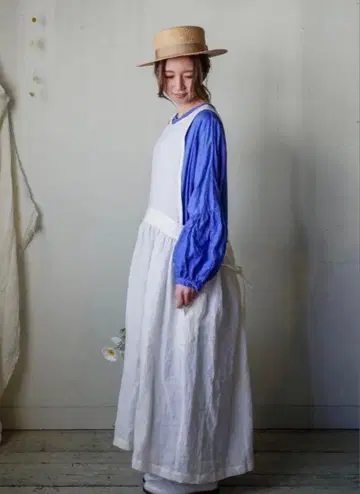 momono-hana 린넨 에이프런 원피스 핑크