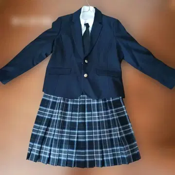 170cm 초등학교 졸업식을 위한 네이비 블레이저 체크 무늬 스커트 수트