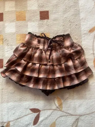 lizlisa 리즈리사 프릴 브라운 계열 체크 미니 스커트